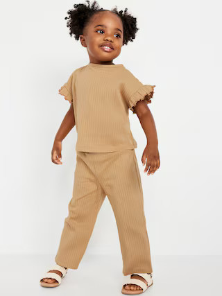 Ribbed Ruffle-Trim Top and Wide-Leg Pants Set for Toddler Girls | Old Navy | Old Navy (US)