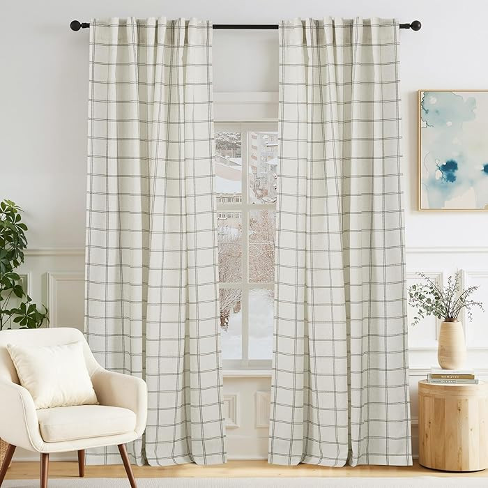 NICETOWN Buffalo Plaid Curtains 84 inch Long, Farmhouse Rustic Linen Window Treatment Covering fo... | Amazon (US)