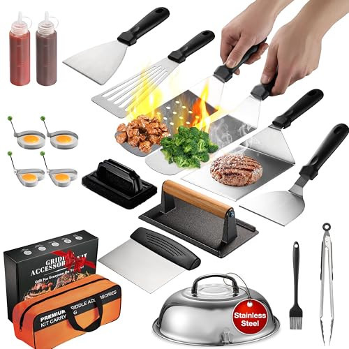 Blackstone Griddle Accessories Kit, Flat Top Griddle & Grill Accessories for Outdoor Grill, Blackstone Griddle Kit Tools with Stainless Steel Griddle Spatula Sets, Grill Scraper & Basting Cover Tong | Amazon (US)