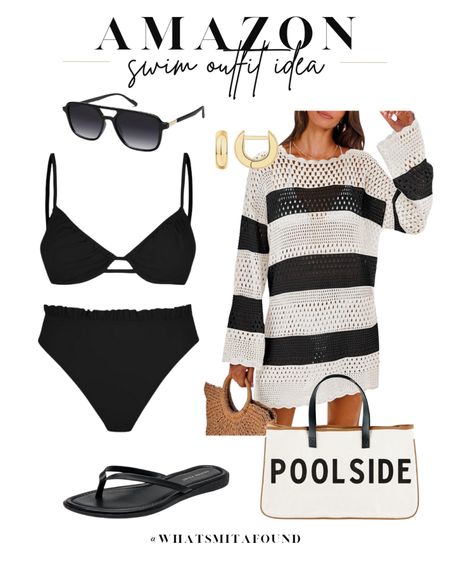 Amazon outfit idea, swim outfit idea, pool outfit idea, beach outfit idea, two piece swimsuit, high waisted swimsuit, black swimsuit, trendy swimsuit, ruffle swimsuit, striped cover up, knit cover up, knit cover up dress, crochet cover up dress, trendy cover up, poolside tote bag, pool tote bag, beach tote bag, trendy tote bag, flip flops, black flip flops, pool flip flops, beach flip flops, chunky hoops, trendy hoops, aviator sunglasses, black sunglasses 

#LTKFindsUnder50 #LTKItBag #LTKSwim
