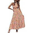 ZESICA Women's 2023 Summer Crossover Halter Neck Sleeveless Plaid Cut Out Backless Flowy A Line M... | Amazon (US)