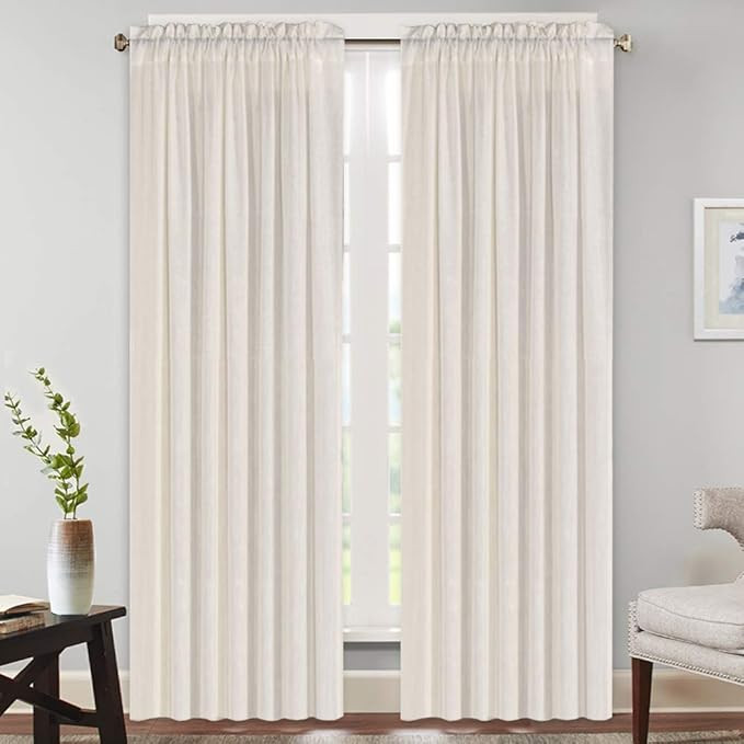 Natural Rich Linen Curtains Semi Sheer for Bedroom/Living Room/Dining | Rod Pocket Textured Flax ... | Amazon (US)