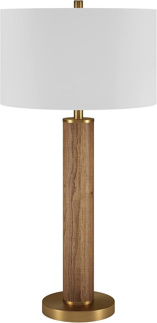 Henn&Hart Harlow 29" Tall Table Lamp with Fabric Shade in Rustic Oak/Brass/White, Lamp, Desk Lamp... | Amazon (US)
