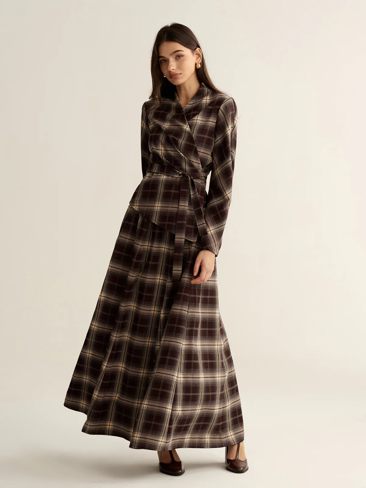 Plaid Flared Maxi Skirt | Commense