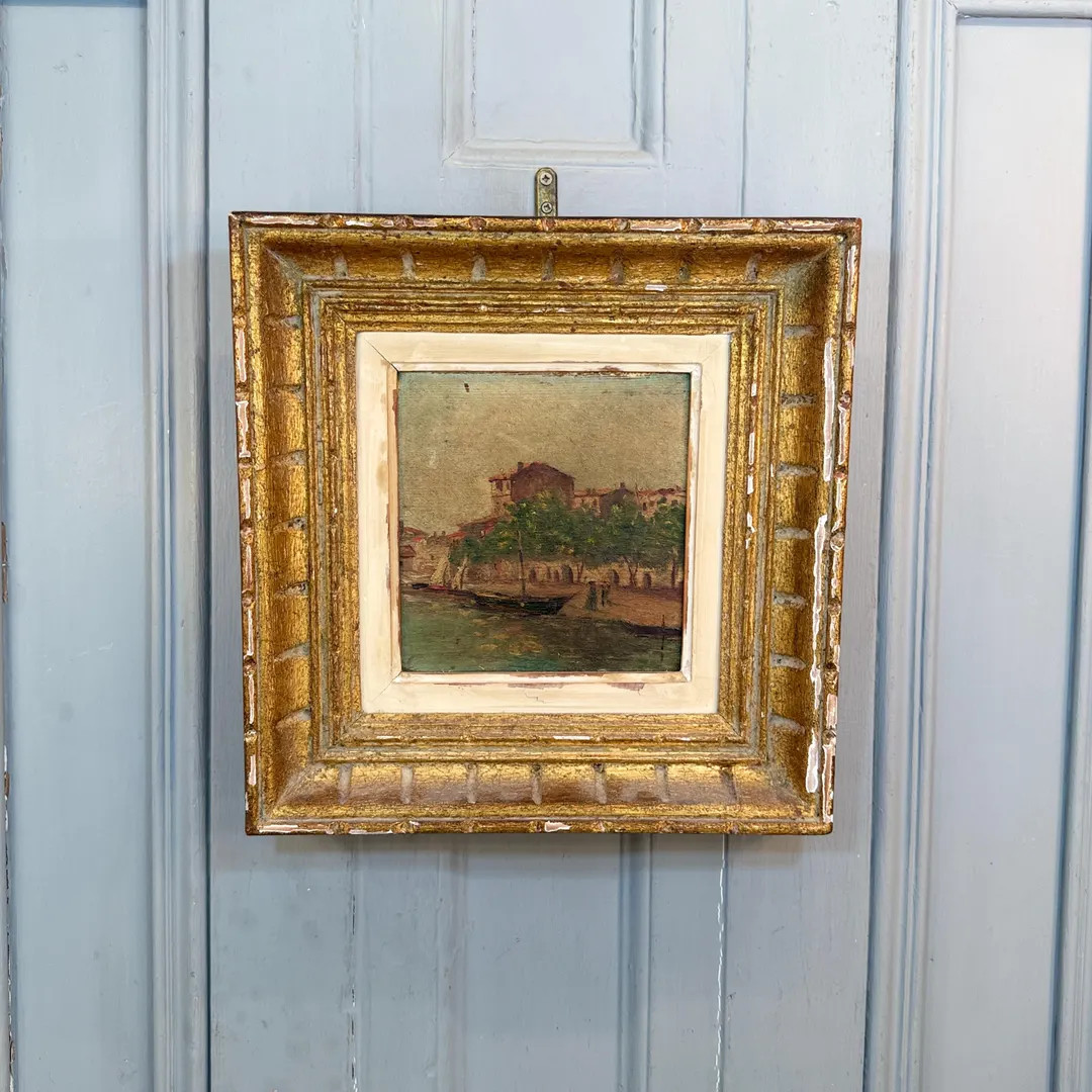 Antique Vintage French Impressionist River Landscape Oil Painting With Town and Boats - Etsy | Etsy (US)