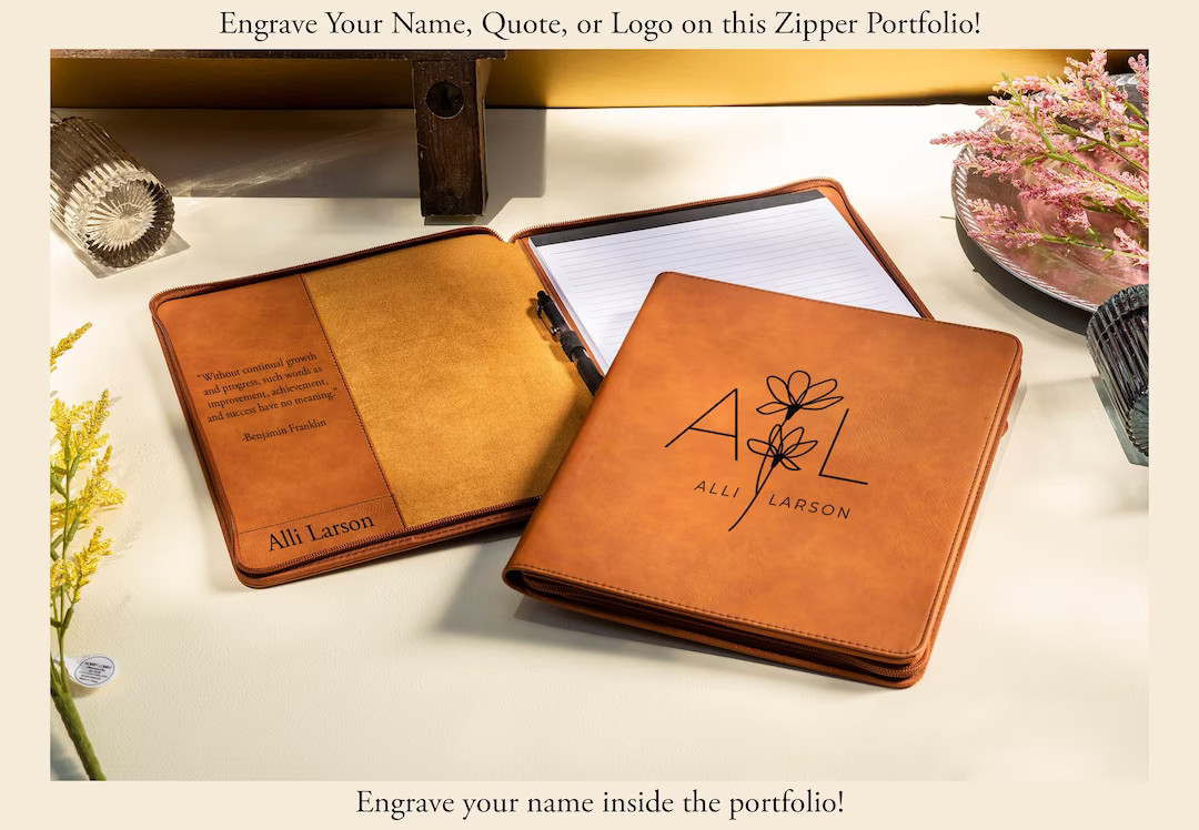 Personalized Refillable Portfolio, Custom Portfolio With Zipper, Custom Leather Portfolio, Person... | Etsy (US)