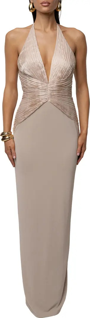 Enchanted Plunge Neck Mixed Media Gown | Nordstrom