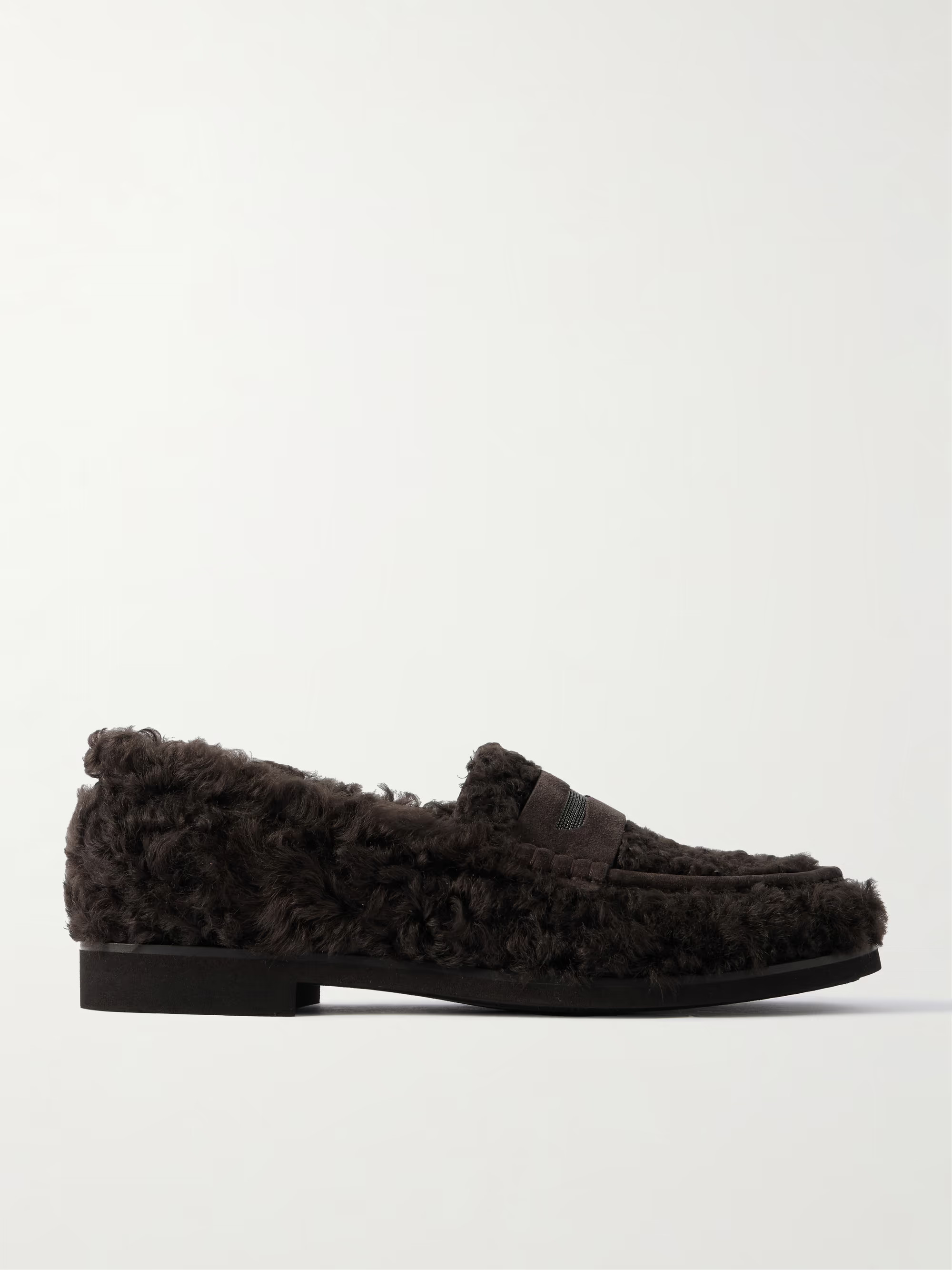 Bead-embellished suede-trimmed shearling loafers | NET-A-PORTER (US)