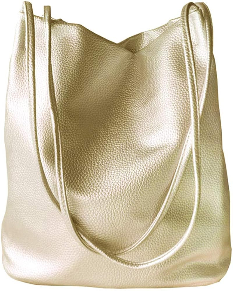 Silver Purse for Women Bucket Tote Bag Large Shoulder Handbags for Ladies Soft Leather Hobo Bags | Amazon (US)