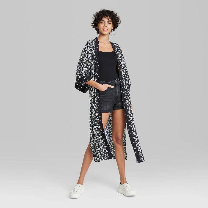 Women's Daisy Print Kimono - Wild Fable™ Black One Size | Target