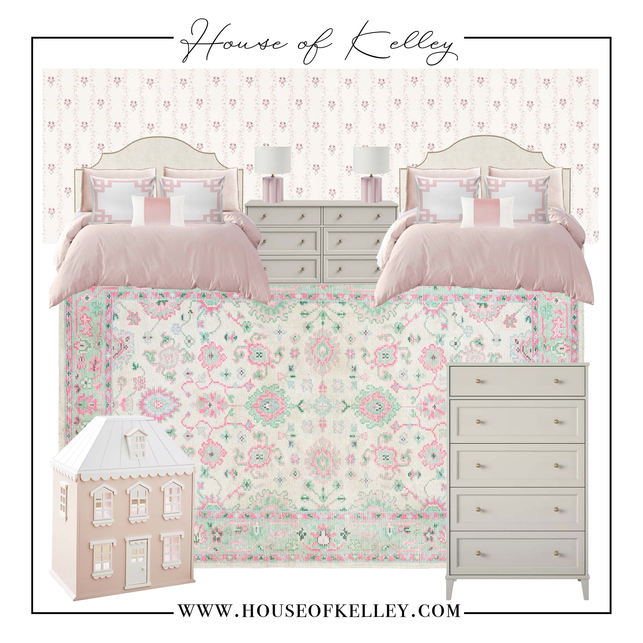 Girl bedroom, teenage girl bedroom, tween bedroom, pink bedroom, green bedroom, pink bedding, pink throw pillows, decorative pillows, upholstered bed, bedroom furniture, white furniture, girl furniture, white dresser, Wayfair furniture, white nightstand, green bedroom area rug, pottery barn rug, green rug, bedroom rug, pink rug, teen rug, girl rug,  nightstand lamp, pink lamp, pottery barn teen, interior design, interior decorator, bedroom refresh, Sisters room, shared bedroom, sibling bedroom, twin bedroom, dollhouse, wallpaper, floral wallpaper, girl wallpaper, nursery wallpaper, pottery barn wallpaper  

#LTKHome #LTKxWayfair #LTKStyleTip