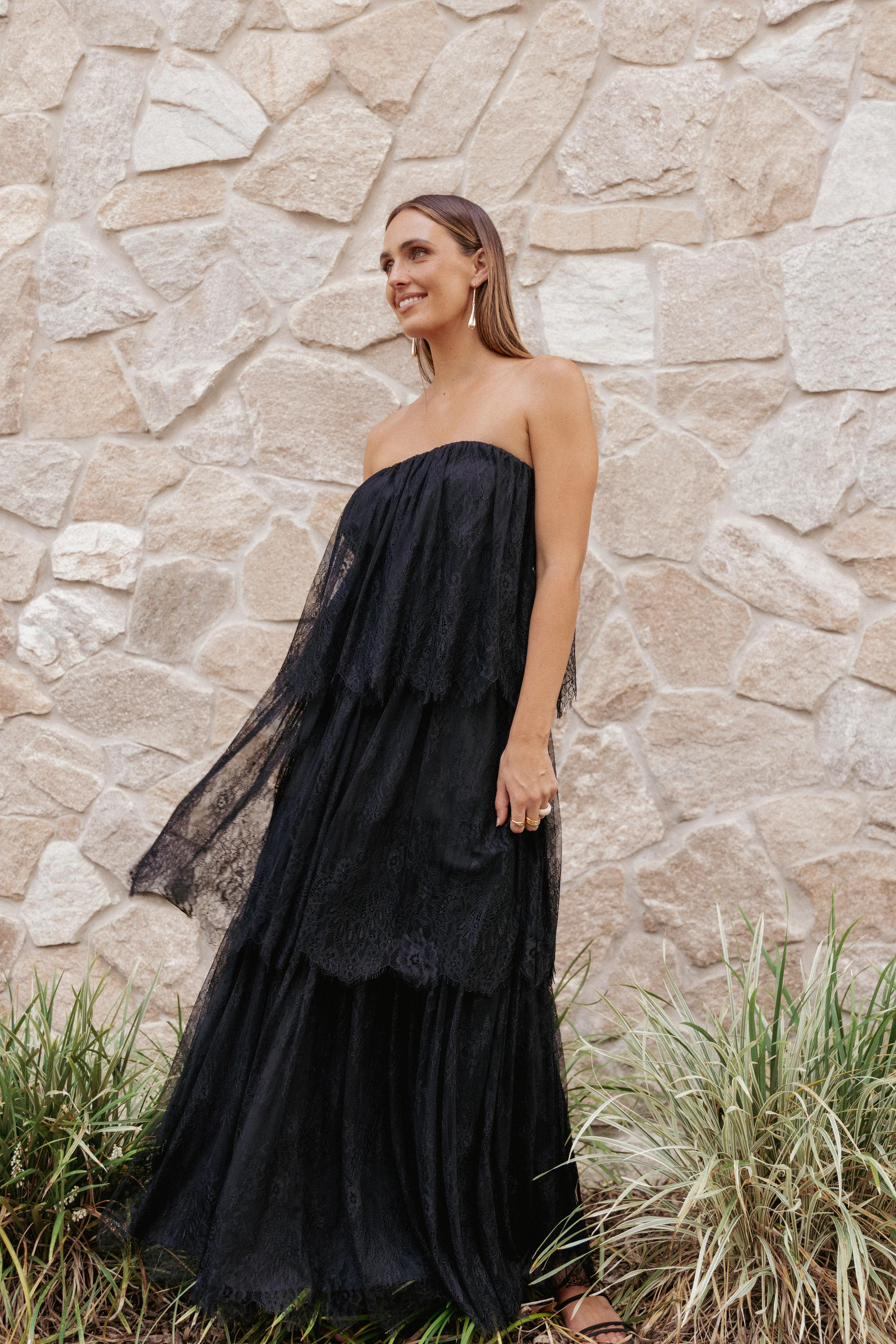 Bloom Strapless Maxi Dress - Black Lace | Petal & Pup (US)