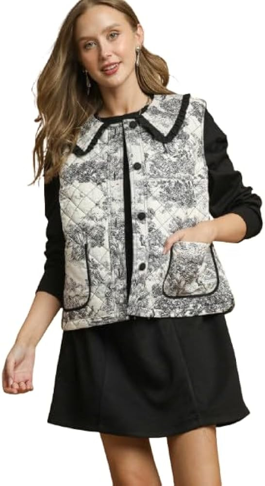 Toile Quilted Vest with Ruffle Collar | Amazon (US)
