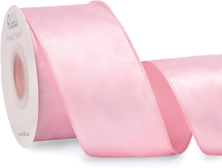Ribbli Light Pink Satin Wired Ribbon 2.5 Inch Rose Gold Christmas Ribbon for Gift Wrapping Wreath... | Amazon (US)