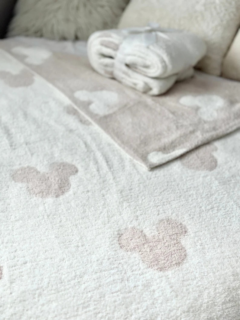 Ready to Ship Magic Dreams Neutral Minimalist Mouse Fuzzy Blanket Beige Soft Reversible Throw Ove... | Etsy (US)