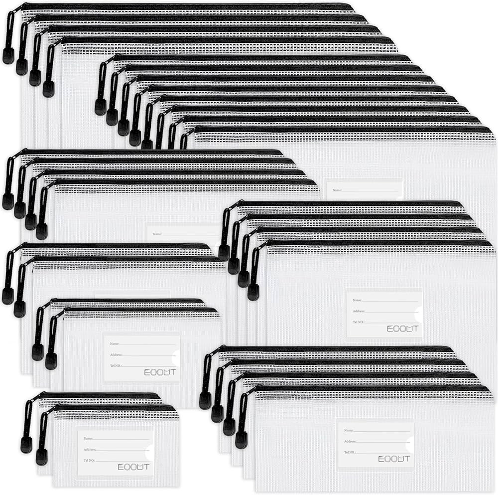 EOOUT 30pcs Mesh Zipper Pouch, Organizer Bags, Waterproof , Plastic Zip File Docunment Folders, C... | Amazon (US)