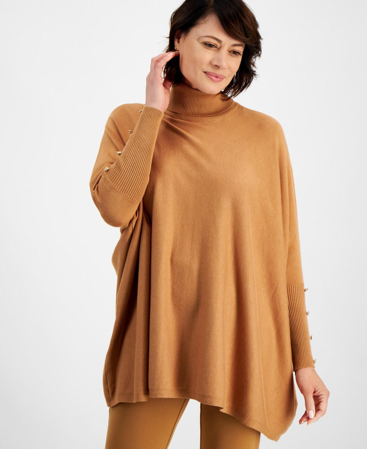 Jm Collection Women's Poncho Turtleneck Sweater, Regular & Petite, Created for Macy's - Canyon Trail | Macy's