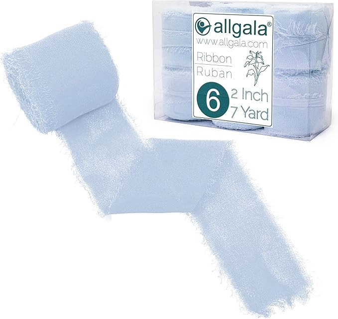 Allgala 6 Roll 2"x7yd Light Blue Color Handmade Rustic Fringe Frayed Chiffon Ribbon for Bridal We... | Amazon (CA)