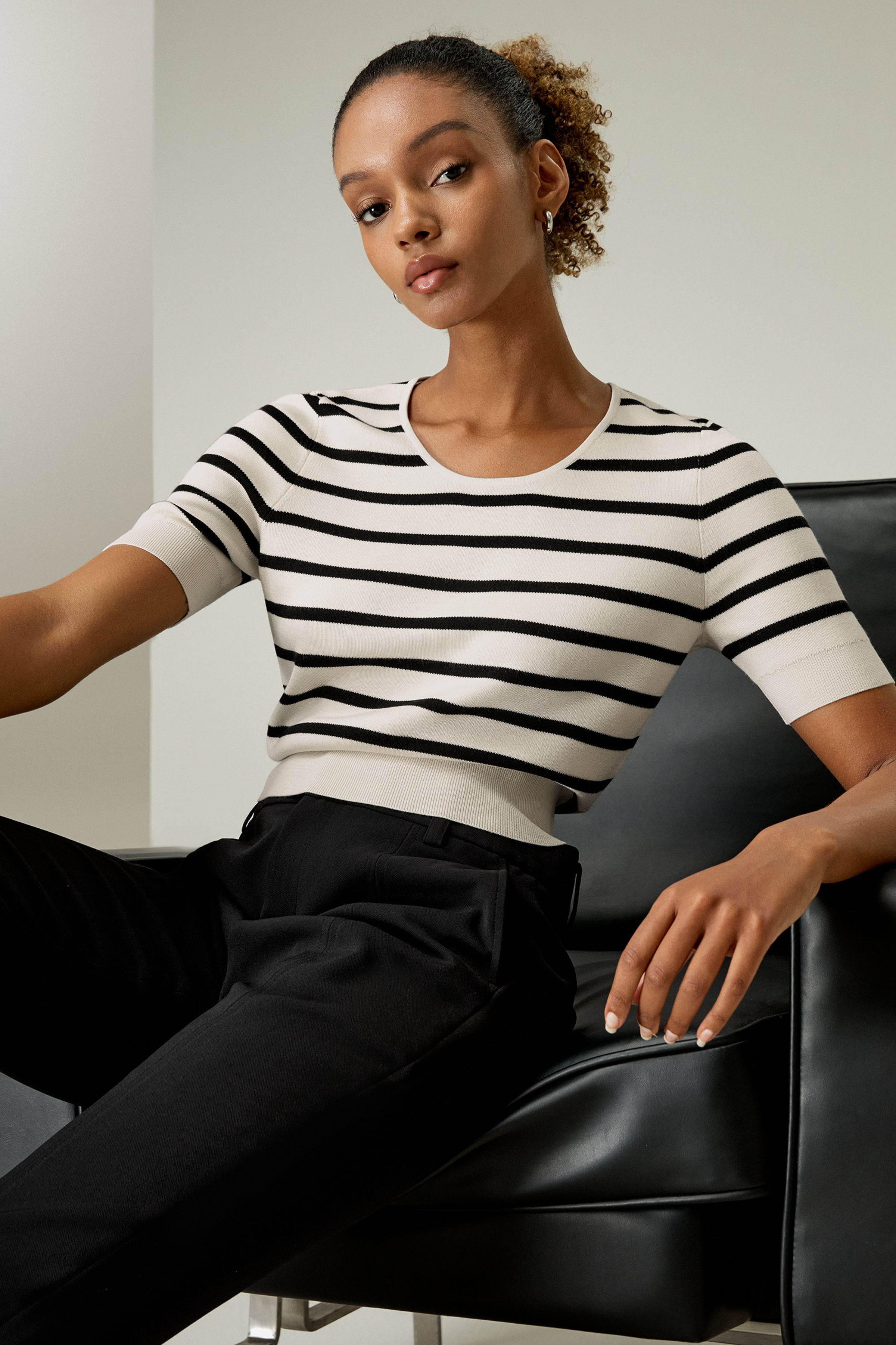 Silk Striped Cropped Knit Top | LILYSILK