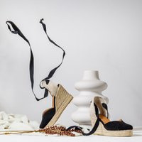 Black Espadrilles Wedges With Black Ribbon .suede Wedge Espadrilles Handmade in Greece | Etsy (US)