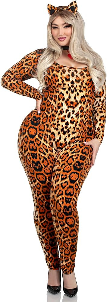 Leg Avenue Women's 3 Pc Cougar Costume with Catsuit, Headband, Choker | Amazon (US)