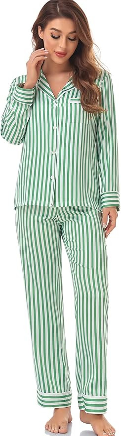Women's Satin Pajama Set Long Sleeve Button Down Sleepwear 2-Piece Silky Pj Set | Amazon (US)