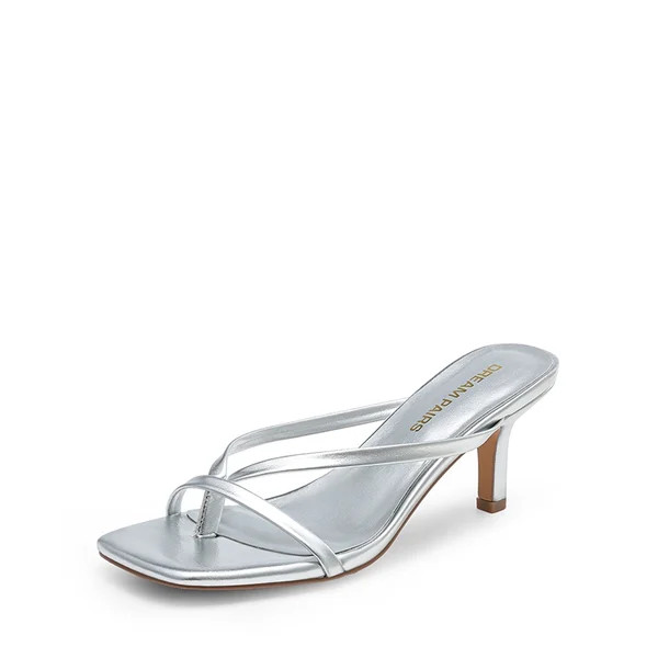 Slip-On Square Toe Thong Heeled Sandals | Dream Pairs