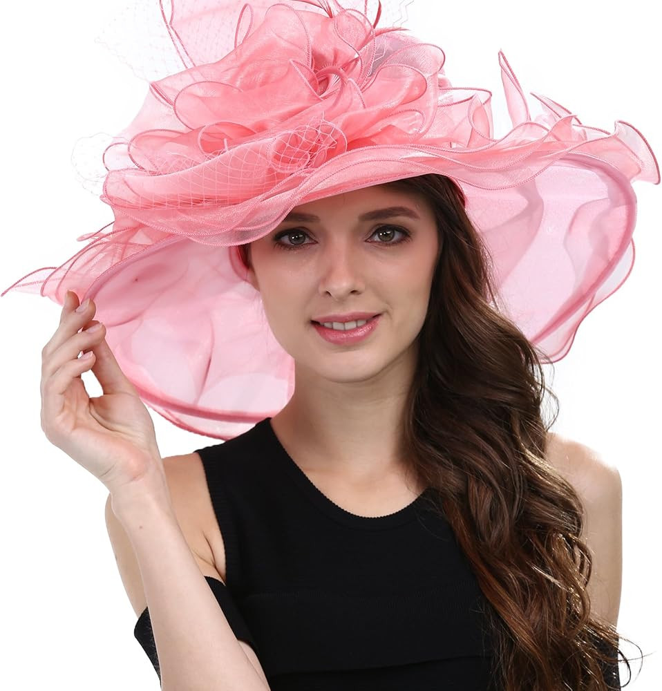 Janey&Rubbins Women's Organza Lightweight Saturday Horse Racing Derby Day Wide Brim Church Hat | Amazon (US)