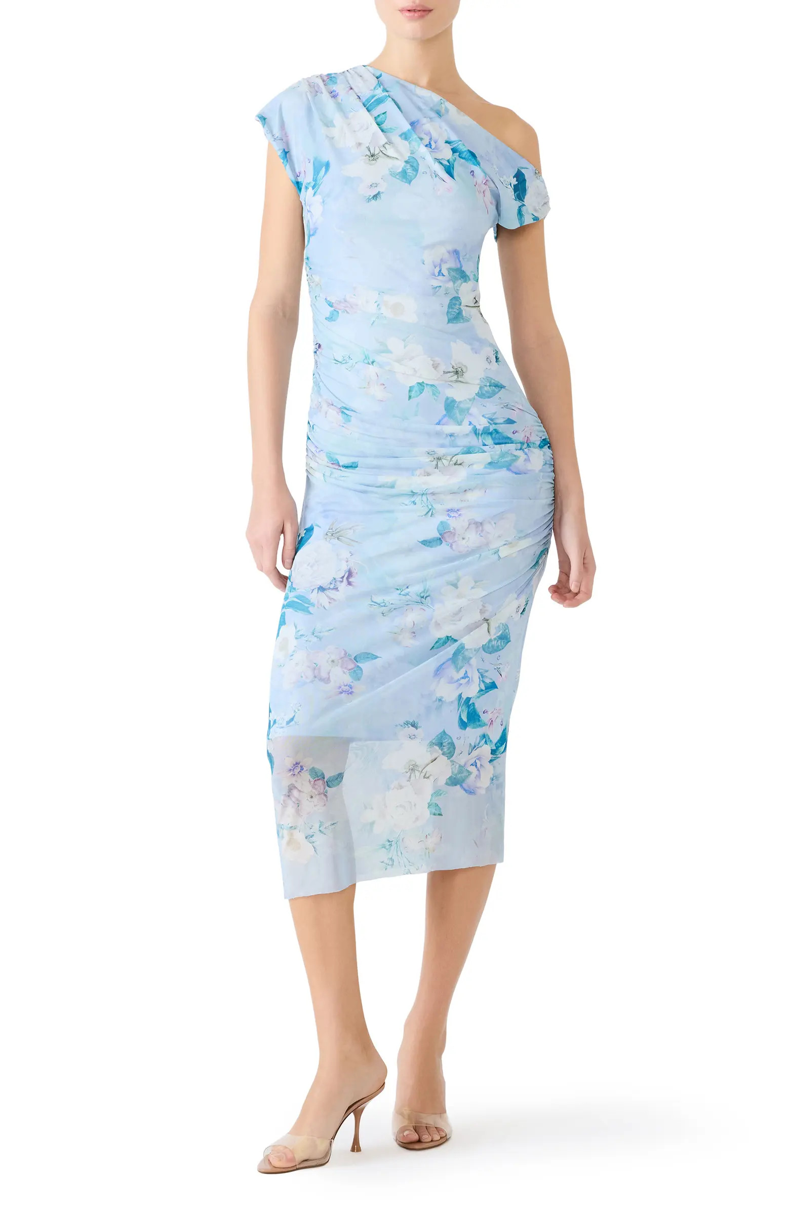 Gracelyn Floral Ruched One-Shoulder Midi Dress | Nordstrom