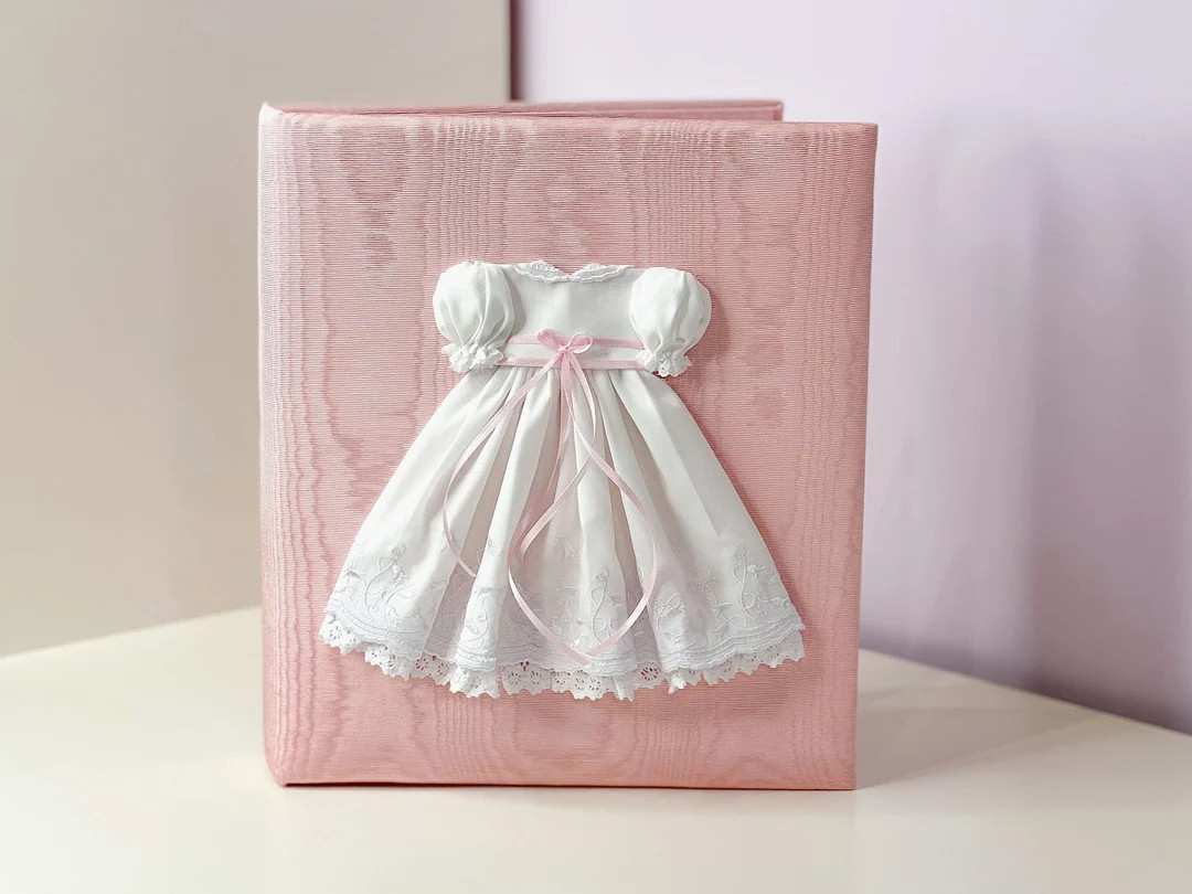 Baby Memory Book in Moire With Swiss Batiste Dress // Baby Record Book // Personalized Baby Book ... | Etsy (US)