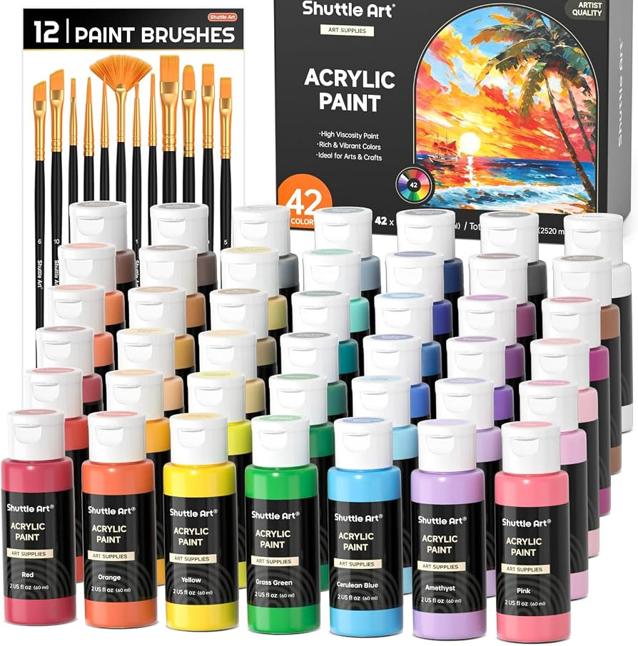 Shuttle Art Acrylic Paint, 42 Colors Acrylic Paint Set with 12 Paint Brushes, 2oz/60ml Bottles, R... | Amazon (CA)