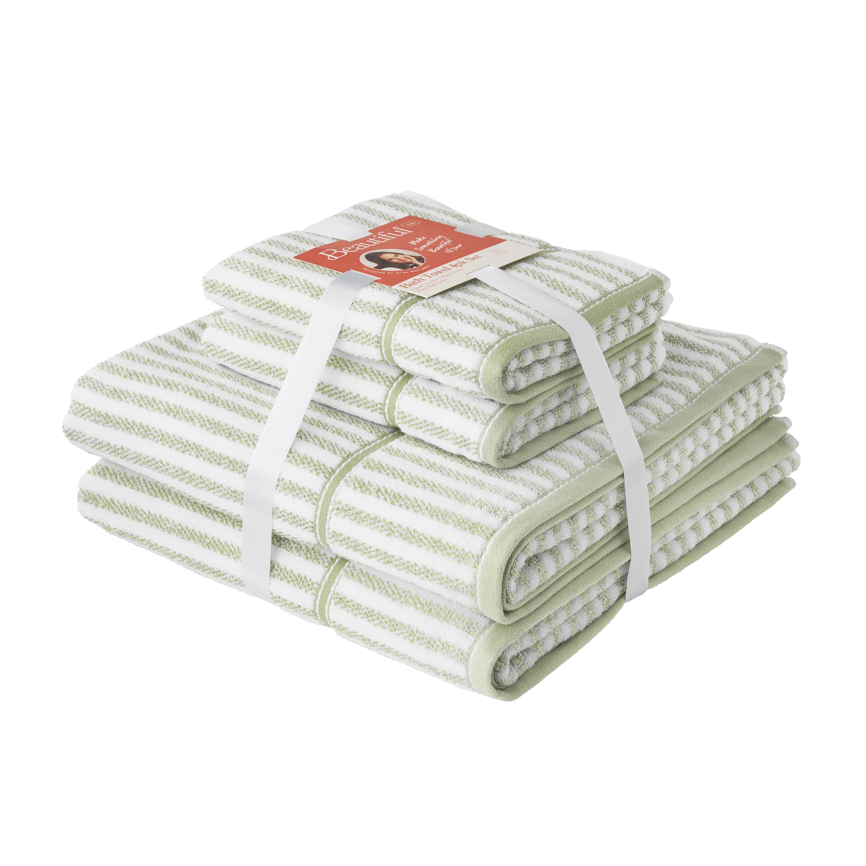 Beautiful Stripe 4 pack Towel Set, Contains 2 Bath, 2 Hand - Green Sage by Drew Barrymore | Walmart (US)