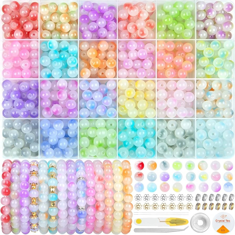 Acerich 700Pcs Glass Beads for Jewelry Making, 24 Color 8mm Glass Crystal Beads Friendship Bracel... | Amazon (US)