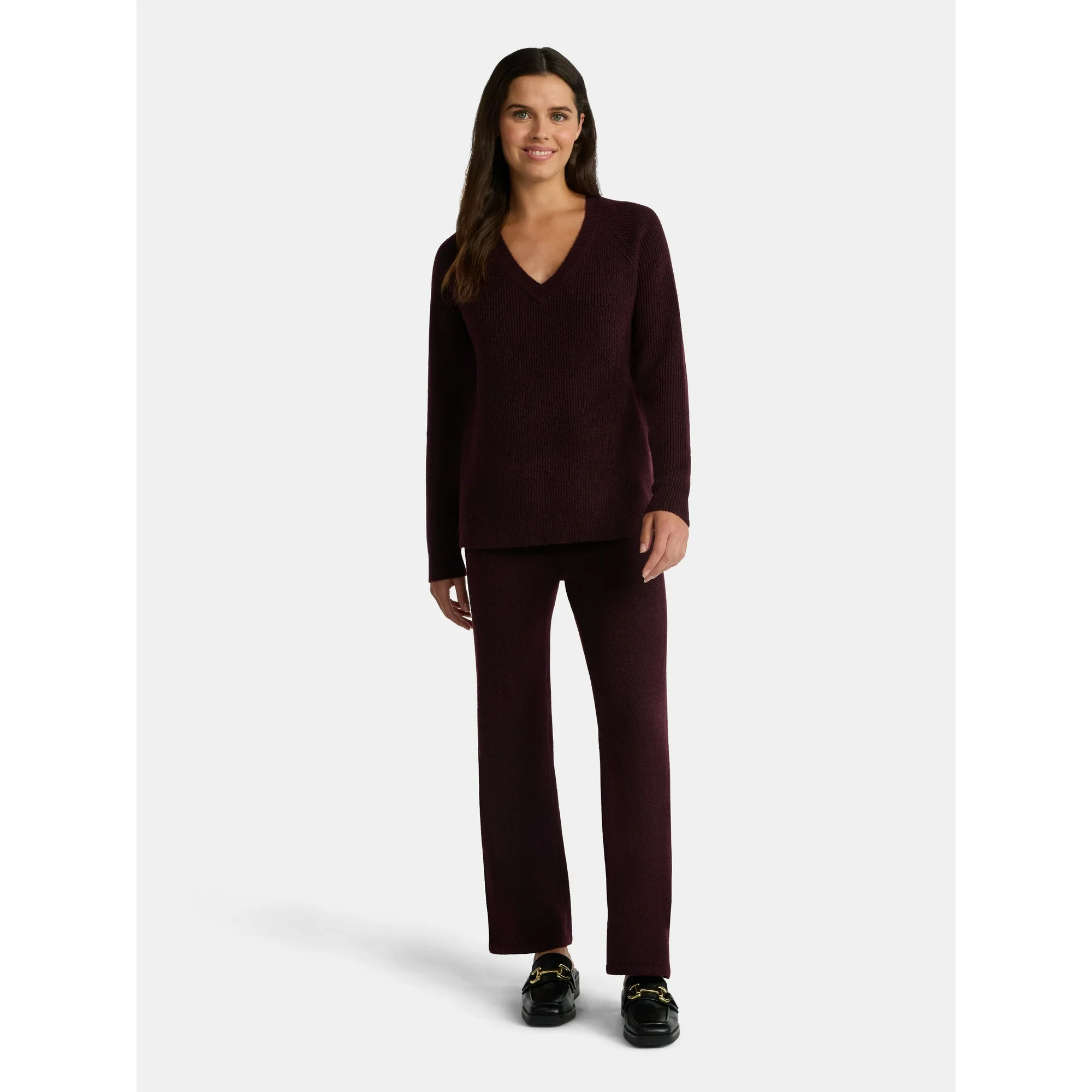 Time and Tru Women’s V Neck Sweater and Pants Set, 2-Piece, Sizes XS-XXXL | Walmart (US)