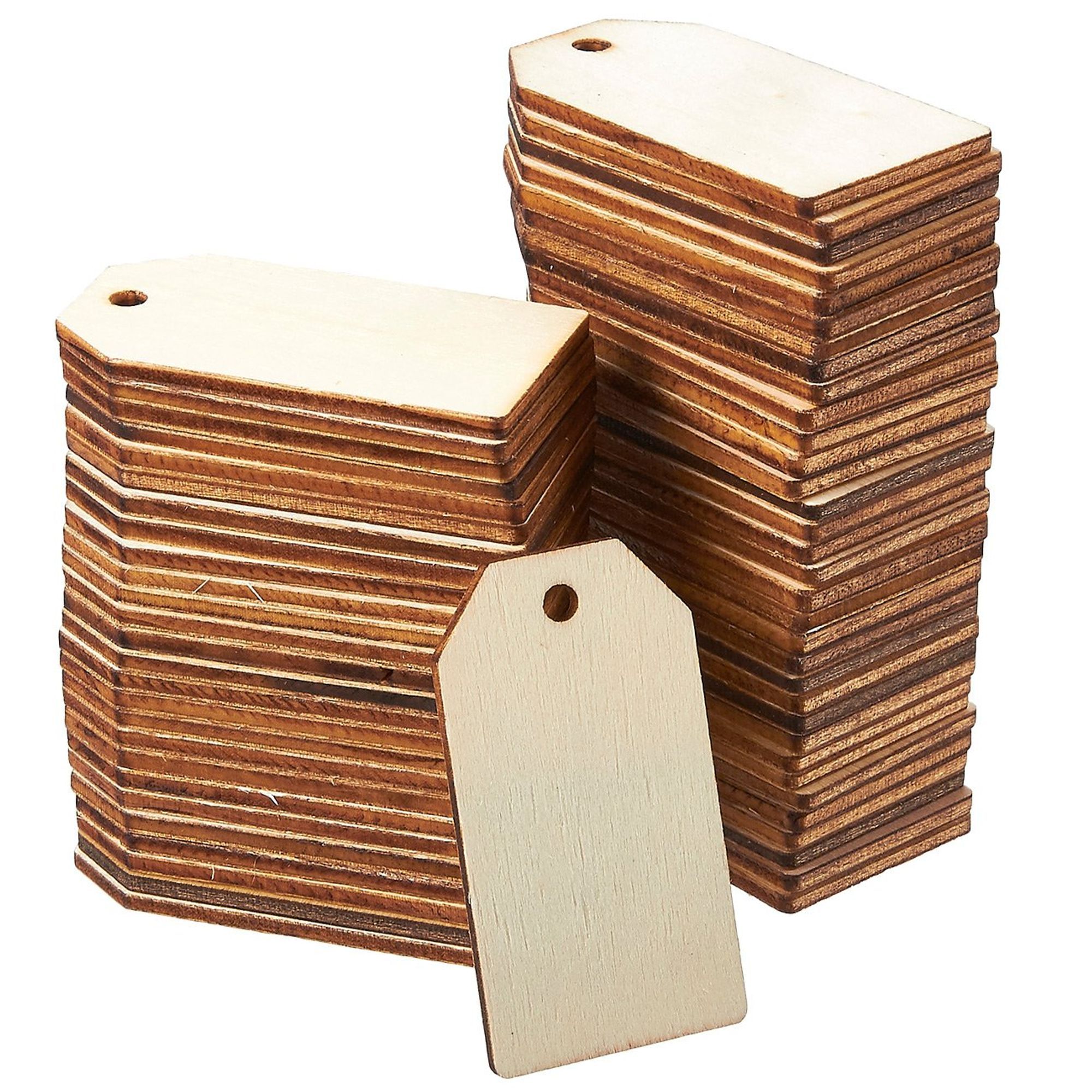 60 Pack Unfinished Wood for Crafts, Brown Wooden Tags with Holes | Walmart (US)