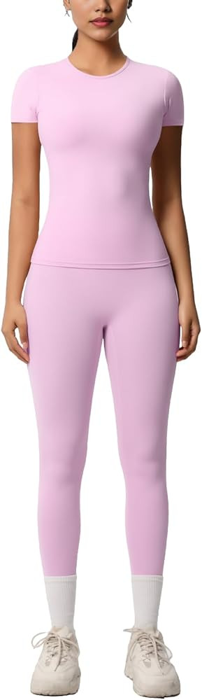 Women’s 2 Piece Workout Set – Athletic T-Shirt & High Waist Leggings – Activewear for Gym, ... | Amazon (US)