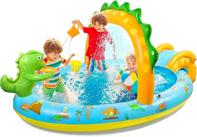 SULIFEEL Dinosaurs Inflatable Play Center Kiddie Pool with Slide and Sprinkler for Children, 96''... | Amazon (US)