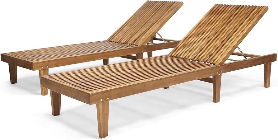 Great Deal Furniture Addisyn Outdoor Wooden Chaise Lounge (Set of 2), Teak Finish | Amazon (US)