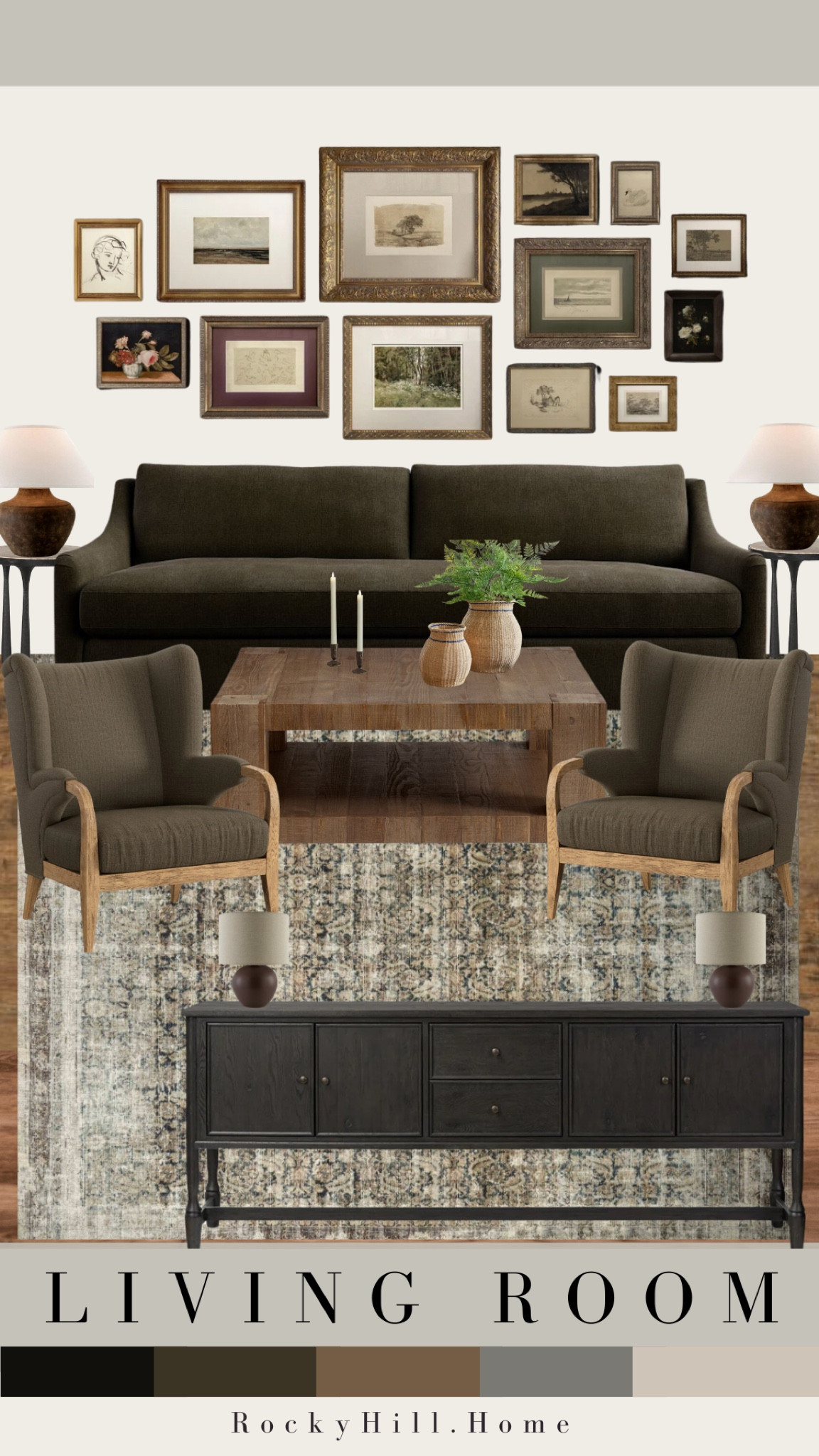 This rustic modern traditional mood board is for anyone wanting to give their living room a cozy collected vibe in an earthy color palette. My favorite part of this design is the gallery wall from an Etsy seller that comes framed and ready to hang!

Amber Lewis x four hands furniture, Amber interiors vibes, pottery barn sofa, long media stand, vintage look. 

#LTKSaleAlert #LTKStyleTip #LTKHome