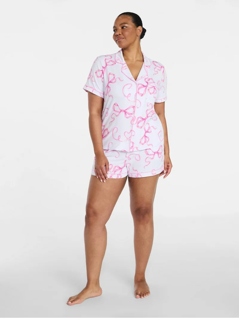 Joyspun Women’s Dreamy Soft Collection Bridal Knit Top and Shorts Pajama Set, 2-Piece, Sizes XS... | Walmart (US)