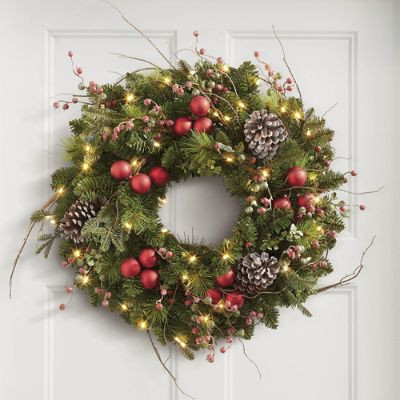 Hadley Holiday Cordless Wreath, 24" | Grandin Road