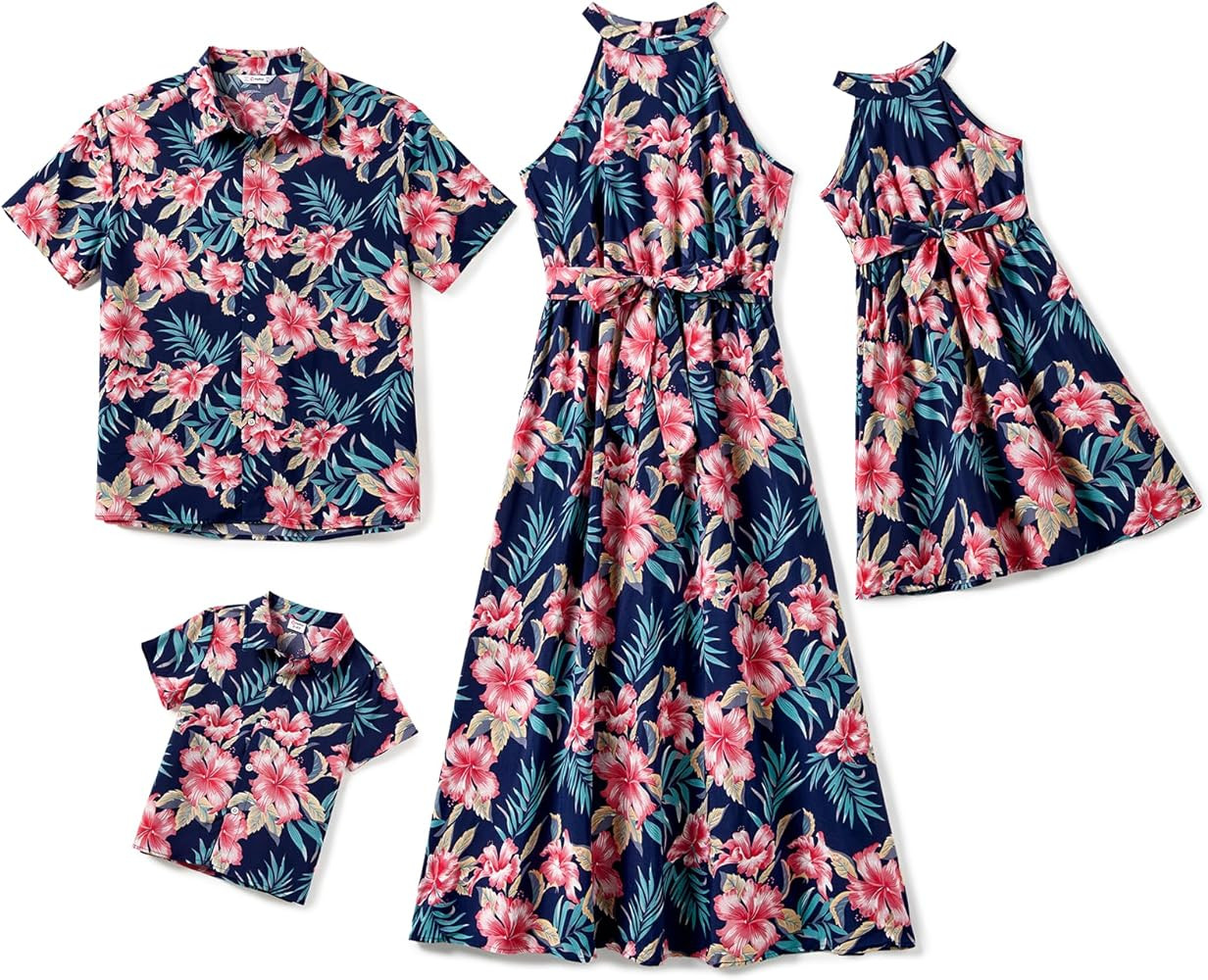 PATPAT Family Hawaiian Matching Outfits Mommy and Me Outfits Beach Vacation Tropical Print Halter... | Amazon (US)
