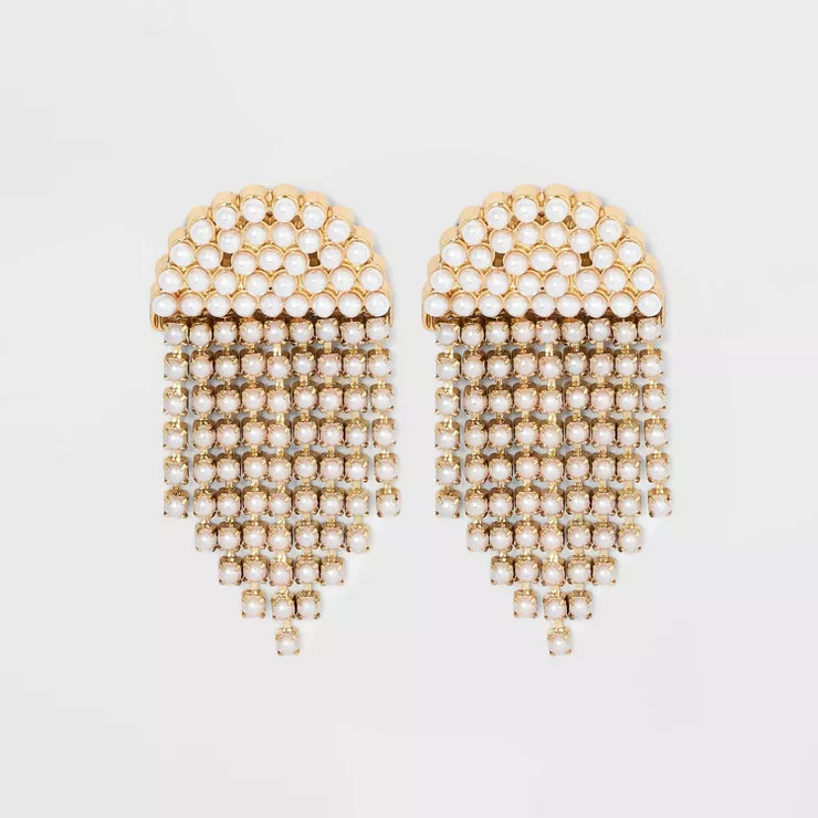 SUGARFIX by BaubleBar Pearl Fringe Statement Drop Earrings - Gold | Target
