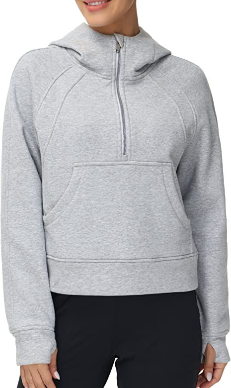 Women’s Hoodies Half Zip Long Sleeve Fleece Crop Pullover Sweatshirts with Pockets Thumb Hole | Amazon (US)