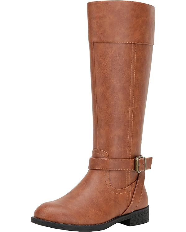 Jeossy Women's 50 Knee High Riding Boots Metal Buckle Calf Boot | Amazon (US)