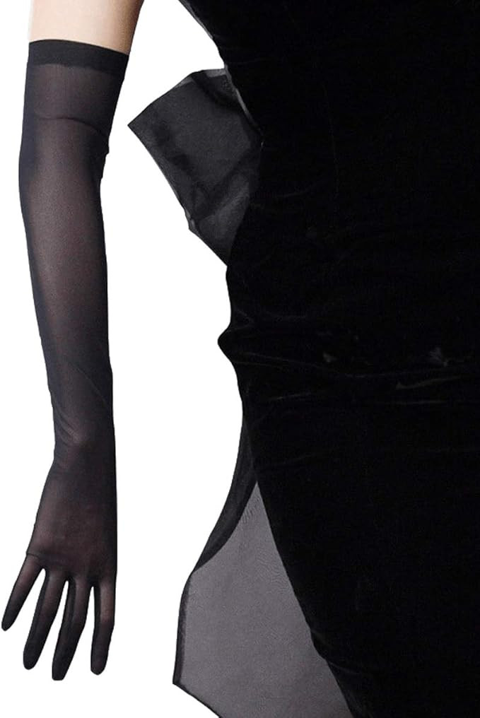 DooWay Long Tulle Gloves 20 inch Stretchy Lace Nylon Black White Sheer TECH Sun Protective for Wo... | Amazon (US)