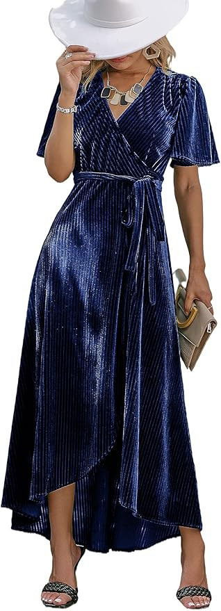 BerryGo Women's Boho V Neck Ruffle Floral Wrap Maxi Dress | Amazon (US)