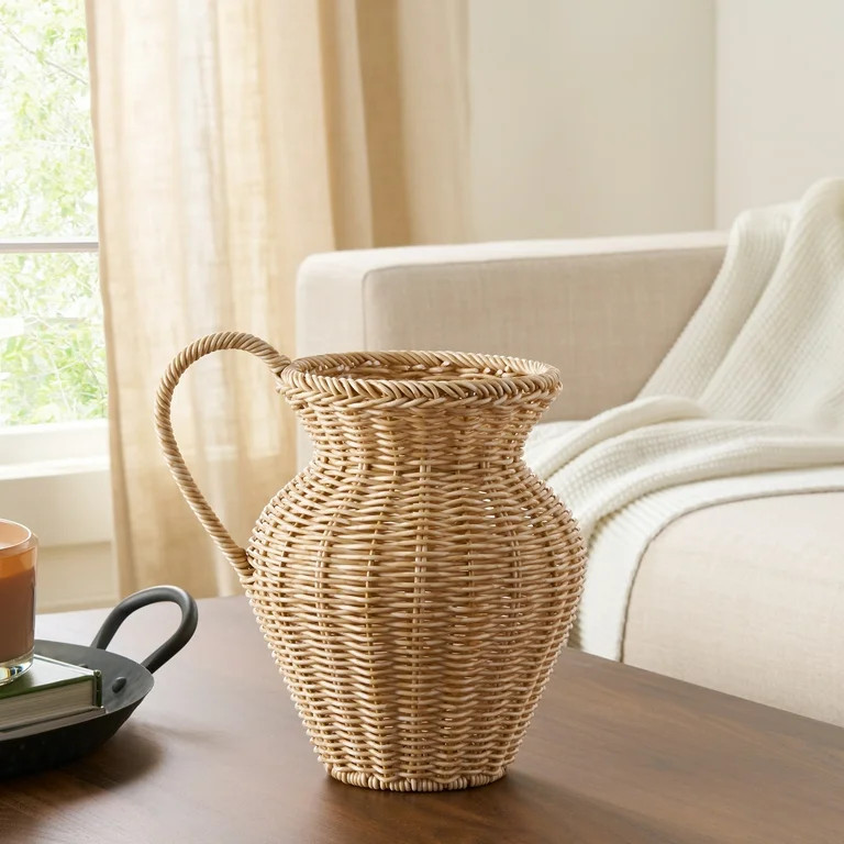 Better Homes & Gardens 9" Faux Wood Rattan Pitcher Vase | Walmart (US)