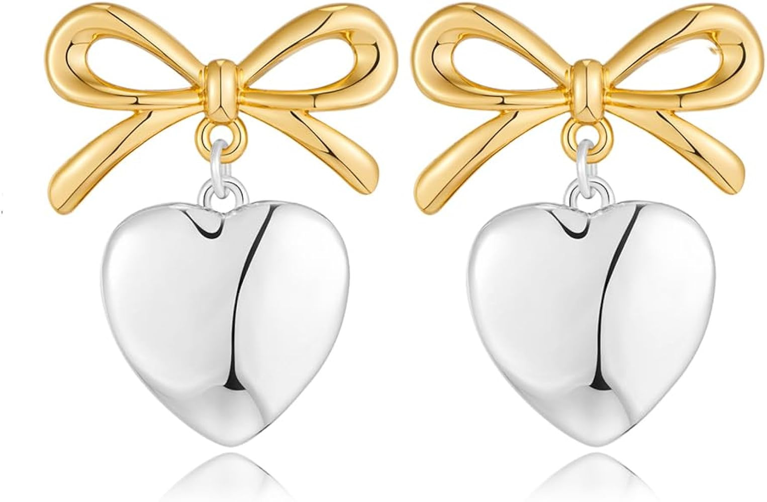 Gold Heart Dangle Earrings For Women Ribbon Bow Dangle Earrings | Amazon (US)