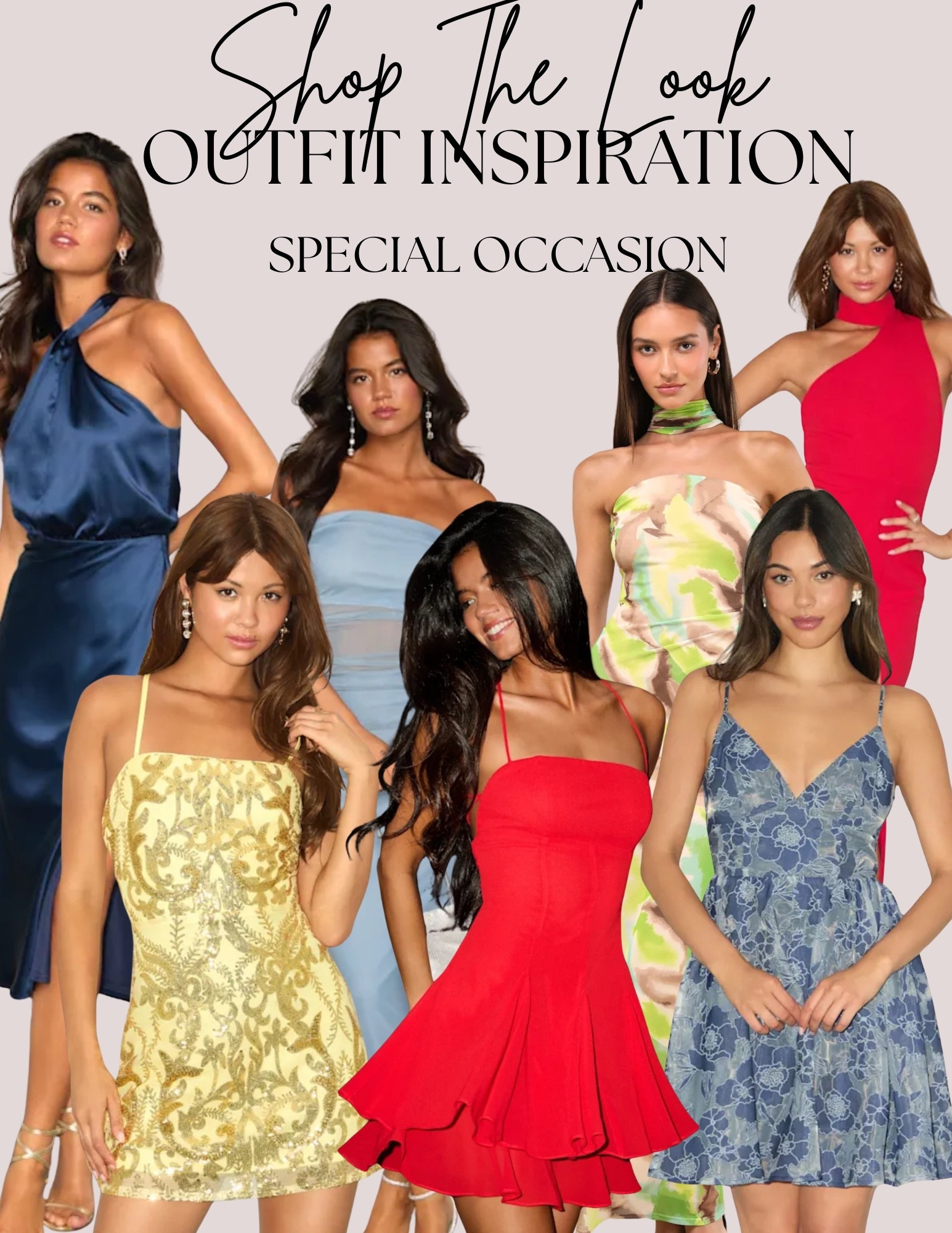 Special occasion wedding guest party date night formal dress. Blue satin off the shoulder dress. Baby blue ruched midi dress. Yellow floral sequin mini dress. Abstract print maxi dress. Red skater dresss

#LTKWedding #LTKParties #LTKFindsUnder100